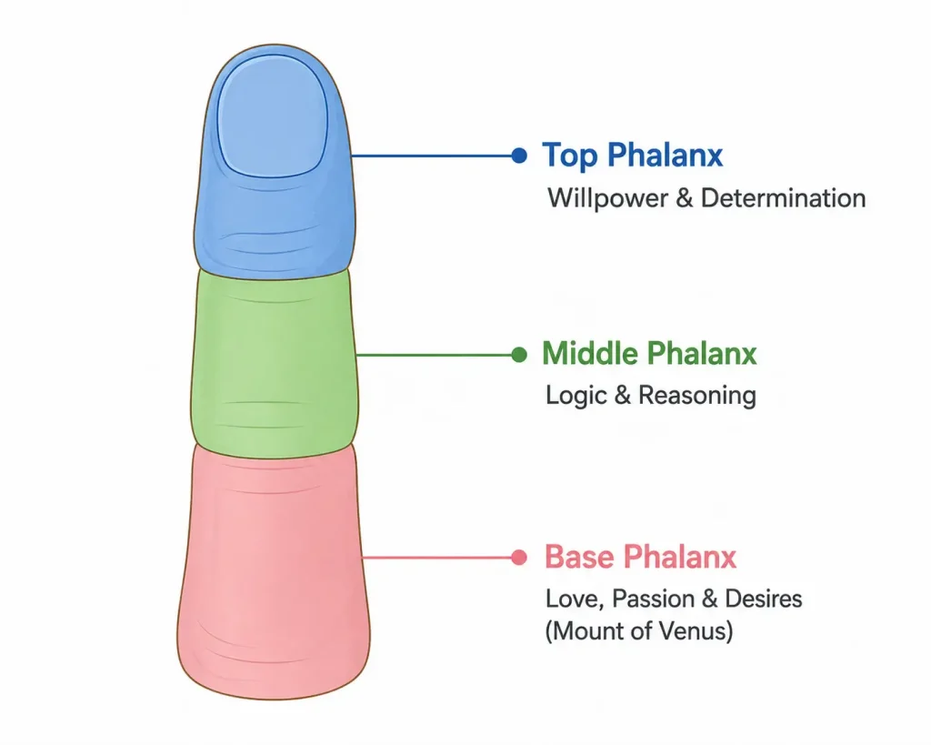 three phalanges of right thumb willpower logic and love in palmistry