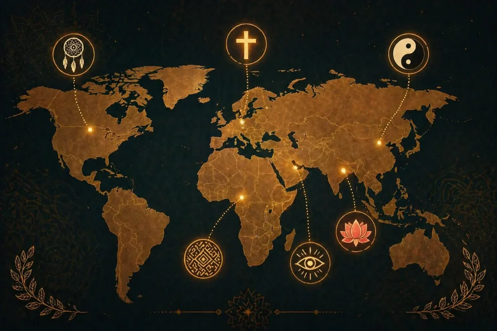 world map showing cultural spiritual beliefs about itchy right thumb